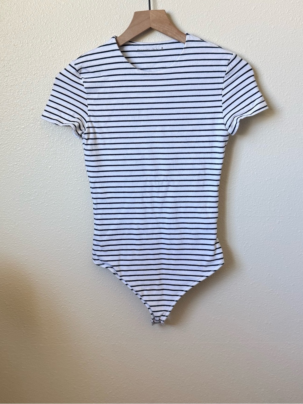 Abercrombie & Fitch Striped Short-Sleeve Bodysuit in White and Navy